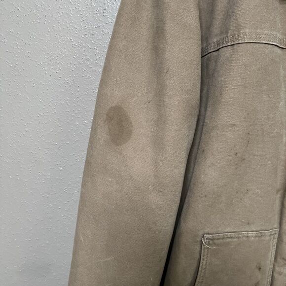 Carhartt  Denim Jacket RN#14806 Mens Size XL Brown Fleece Lined Distressed Logo - Picture 6 of 12